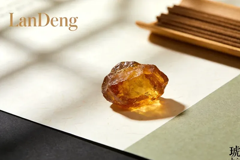 Raw Amber (fossil resin (not botanical)) material, editorial still life
