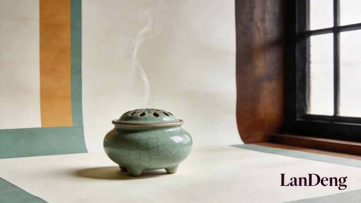 Song-dynasty-style celadon porcelain censer with crackle glaze and faint smoke trail