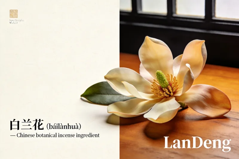 Raw Champaca (Michelia alba (syn. Magnolia × alba)) botanical material, editorial still life