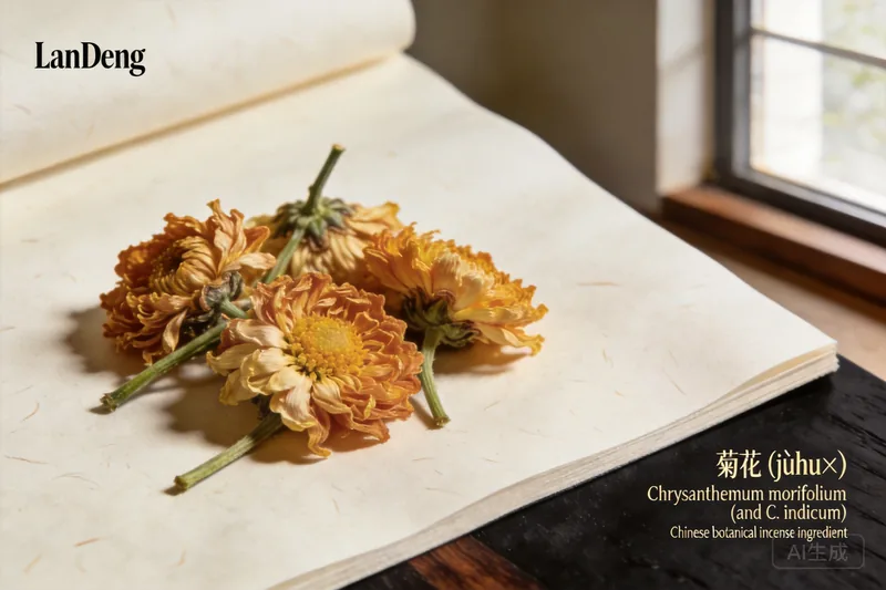 Dried golden chrysanthemum blossoms in a shallow dish.