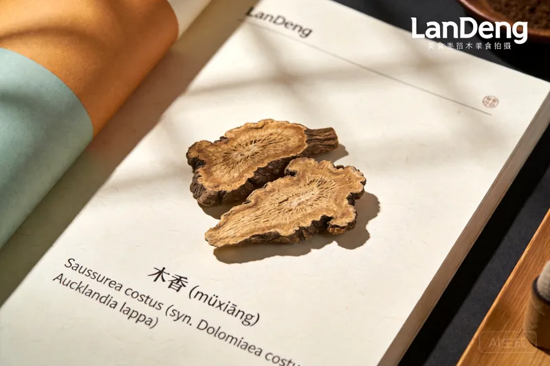 Raw Costus (Saussurea costus (syn. Dolomiaea costus, Aucklandia lappa)) botanical material, editorial still life