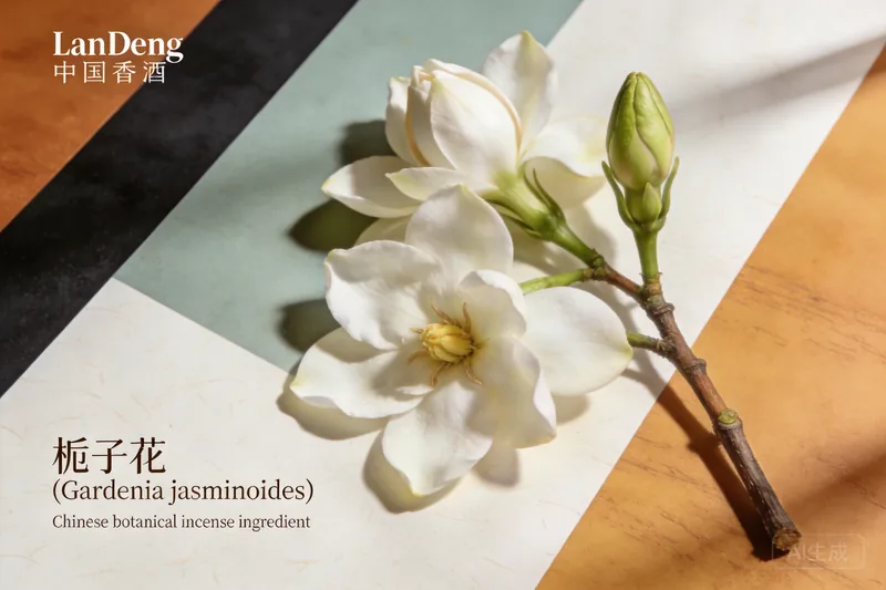 Raw Gardenia (Gardenia jasminoides) botanical material, editorial still life