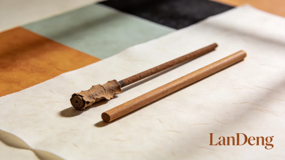 Two incense sticks side by side: hand-rolled versus machine-made comparison