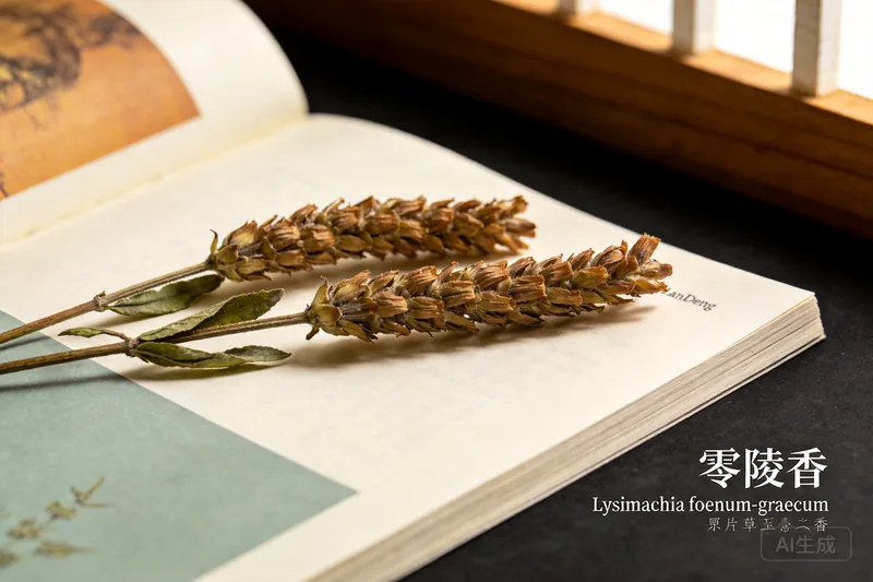 Raw Linglingxiang (Lysimachia foenum-graecum) botanical material, editorial still life