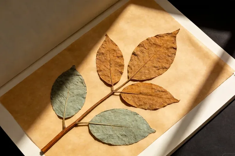 Raw Mulberry Leaf (Morus alba (the leaves)) material, editorial still life