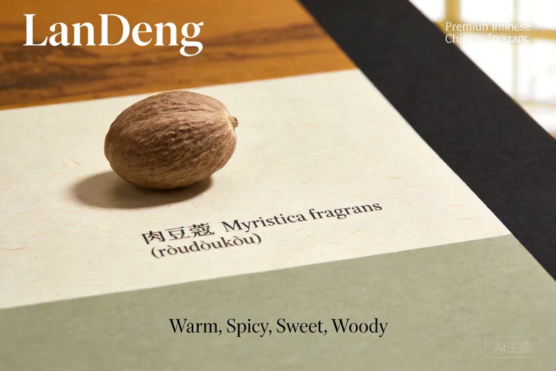 Raw Nutmeg (Myristica fragrans) botanical material, editorial still life