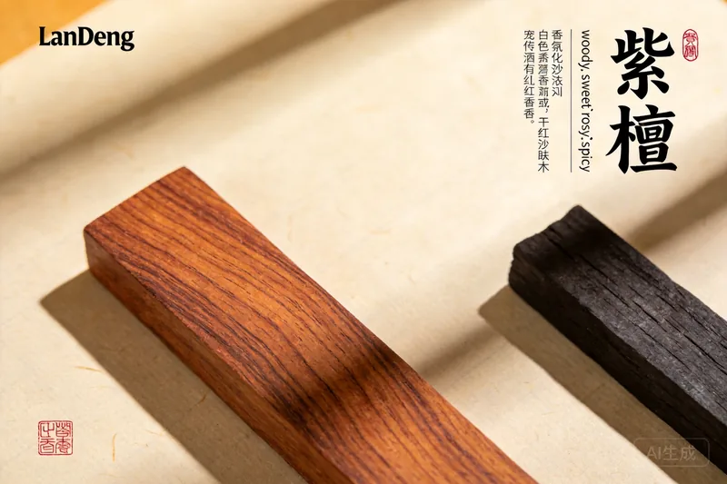 Raw Red Sandalwood (Pterocarpus santalinus) botanical material, editorial still life
