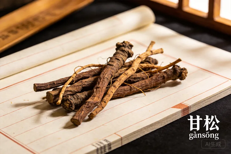 Raw Spikenard (Nardostachys jatamansi) botanical material, editorial still life